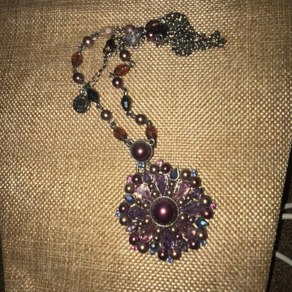 Liz Claiborne Boho Purple Crystal Statement Necklace 24” total Length Boho - Picture 7 of 7